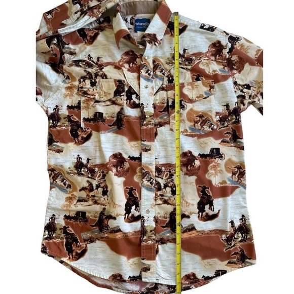 Vintage Men’s Wrangler Western Shirt Long Sleeve Pearl Snaps Cowboy Horse Print - Picture 4 of 8